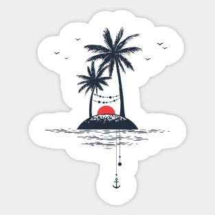 Beach. Palms. Sunset and Anchor. Geometric Style Sticker